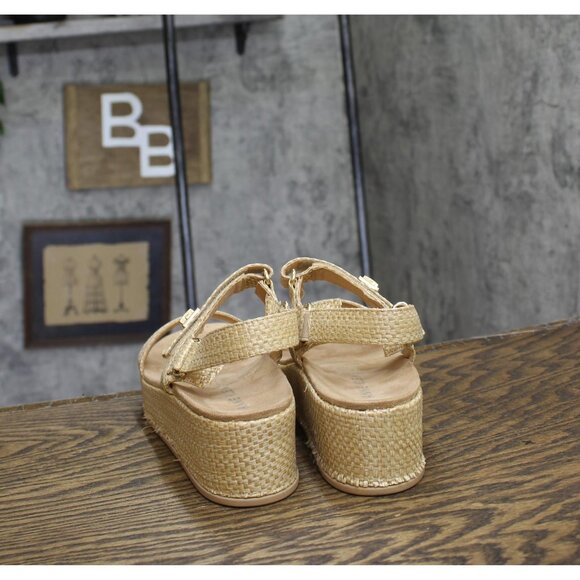 Anne Klein Verse Double Strap Platform Wedge Sandals Natural Raffia Brown 9.5M - Picture 4 of 7